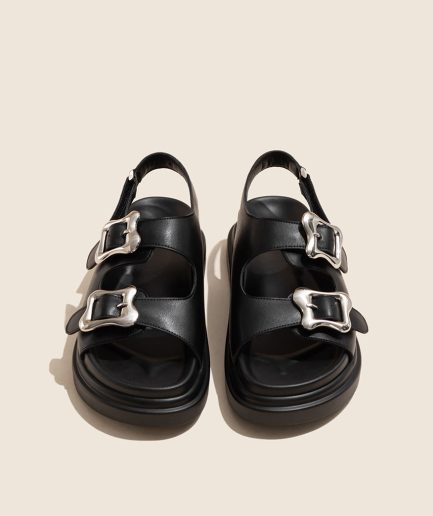 Casual Black Buckle Strap Splicing Platform Slide Sandals