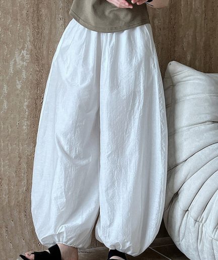 Chic White Oversized Cotton Lantern Pants Summer