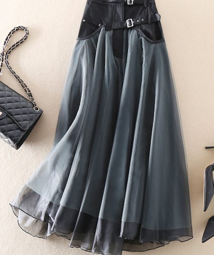 French Grey fashion Patchwork Tulle Skirts Spring - Black/Ships in 24 hours, S(Fit for EU 38-40, US 6-8, UK/AU 10-12, IT 42-44)