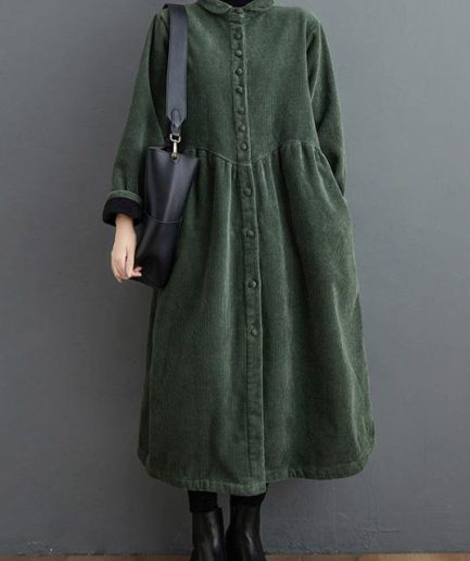 French blackish green corduroy coats Inspiration thick Cinched women coats ( Limited Stock)