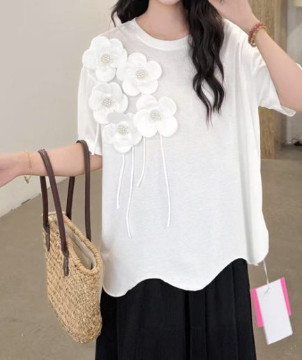 Italian White Oversized Floral Decorated Cotton Tank Summer