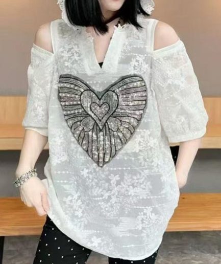 Women White Cold Shoulder Jacquard Cotton Hoodie Tops Summer